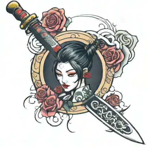 Katana With Rose Etapes Around It