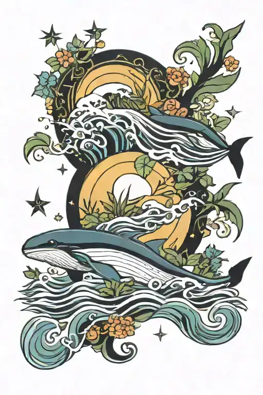 Waves Whales Plant Moon