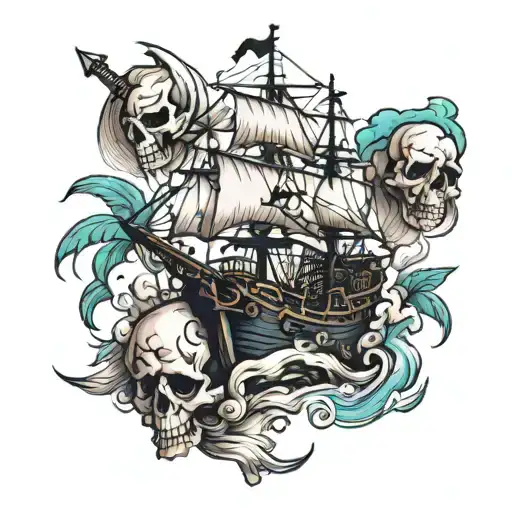 Pirate Ship And Skull