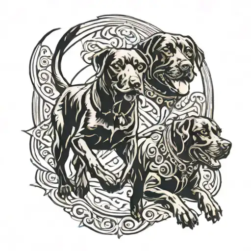 2 Black Lab Dogs Running Alongside