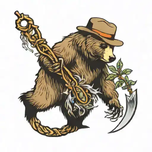 Grizzly Bear Holding Weedwacker