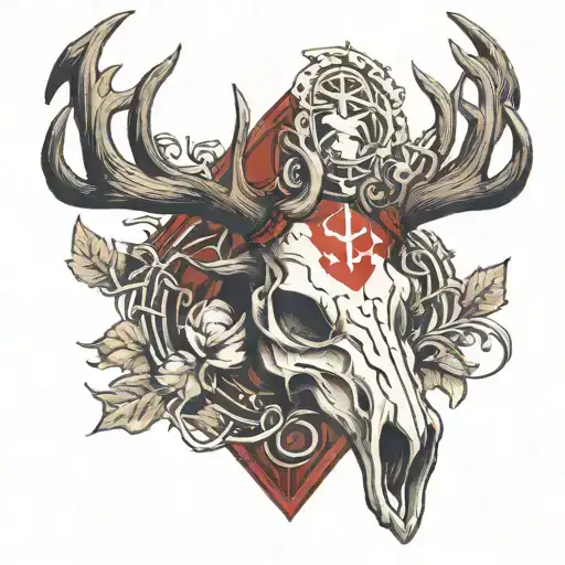 Elk Skull With Red Altos Rune Above