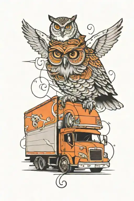 Semi Truck With Owl Perched On Top