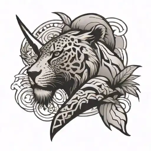 Safari Themed Arm Sleeve Tattoo In Black And Gray