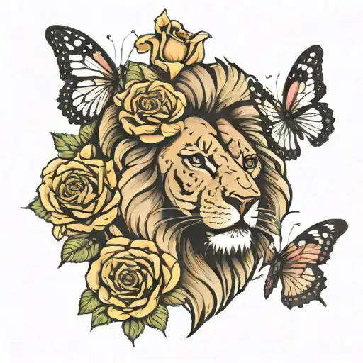 Lion Face Roses Butterflies 42 Number