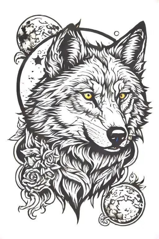 Wolf Face With Moon In The Background
