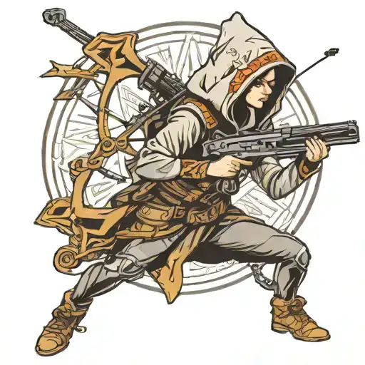 Female With Crossbow Wearing A Hood