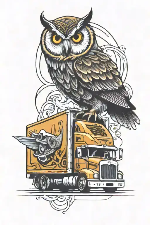 Semi Truck With Owl Perched On Top
