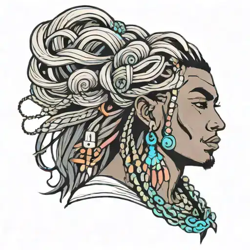 Muscular Black Boy With Long Neon Hair Styled With Beads