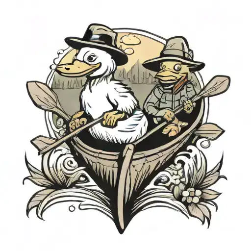 Duck And Bear In Canoe Cartoon