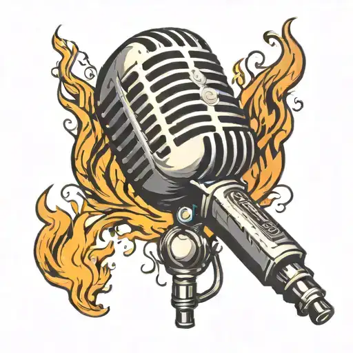 Old Style Microphone Surrounded By Fire