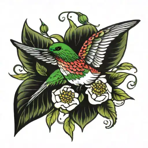 Cherokee Rose With Hummingbird