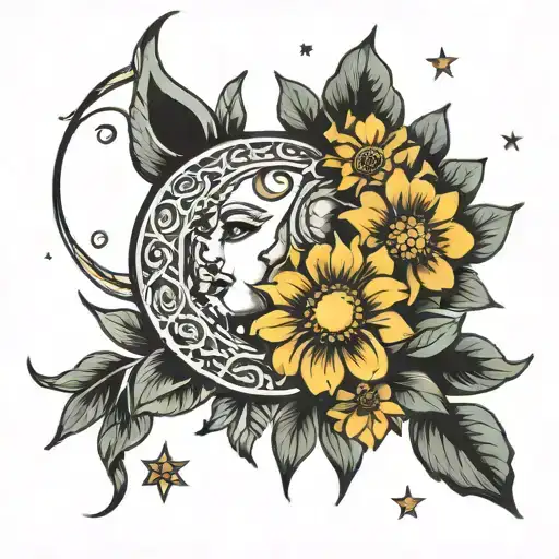 Best Friend Opposite Sun And Moon With Flowers