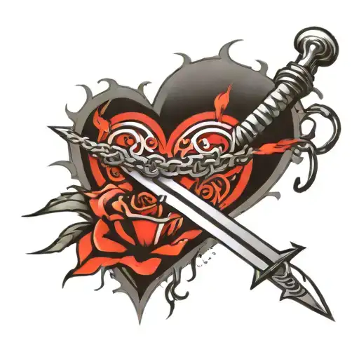 Sword Going Through A Heart And A Chain On Top