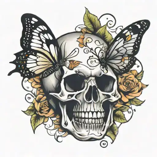 Skull Arm With Butterflies
