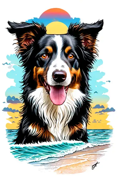 Border Collie Beach Sunset
