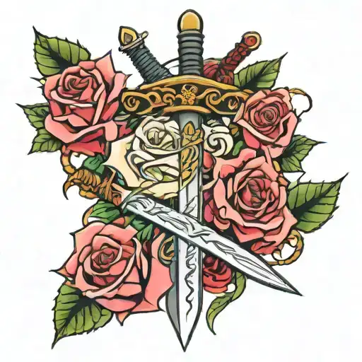 Sword And Roses Intertwined