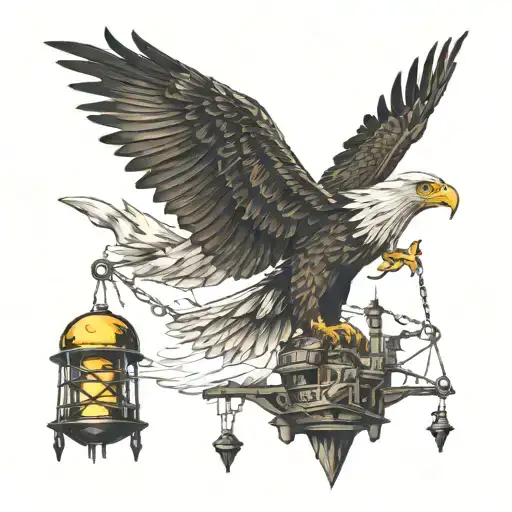 Oil Rig And Eagle Soaring