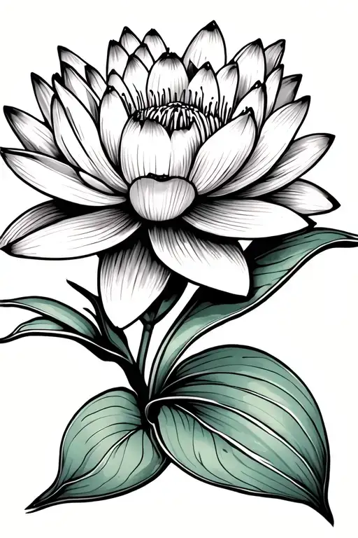 Water Lily Flower Connected To Narcissus Flower By Its Stem Simple Fineline