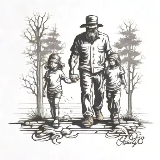 Father Protecting Son And Daughter