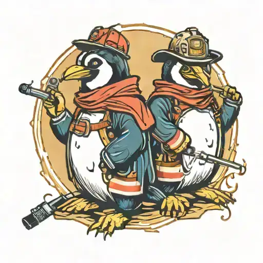 Penguin Smoking A Cigarette With Firefighter Healmet