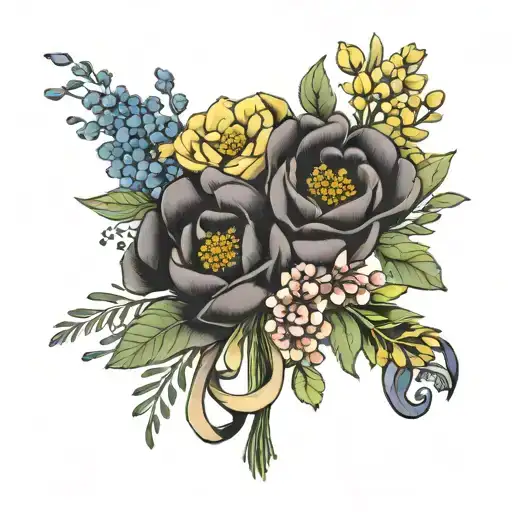 Birth Flower Bouquet Tied Together With A Ribbon Intertwined