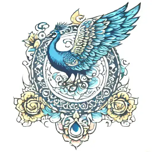 Peacock Flying With Trishul Om