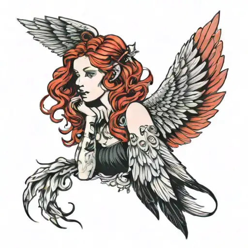 Red Haired Girl With Black Wings