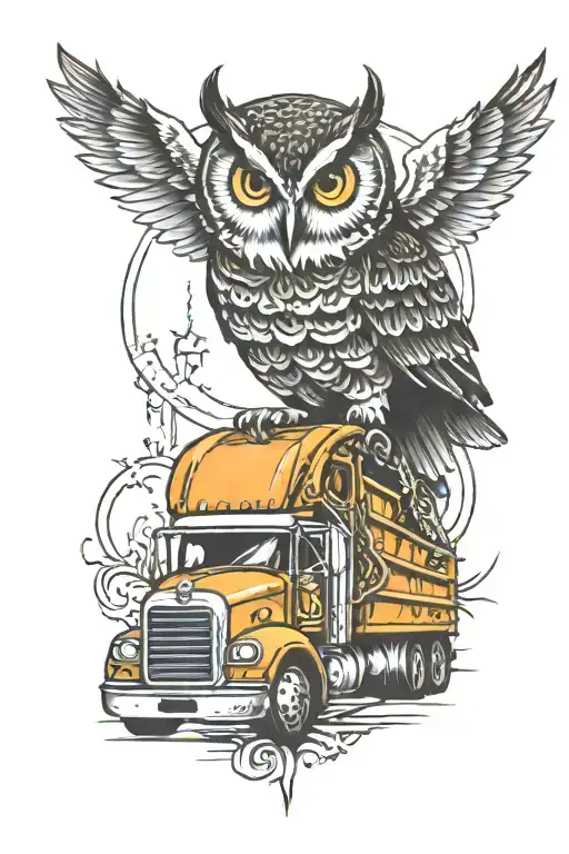 Semi Truck With Owl Perched On Top