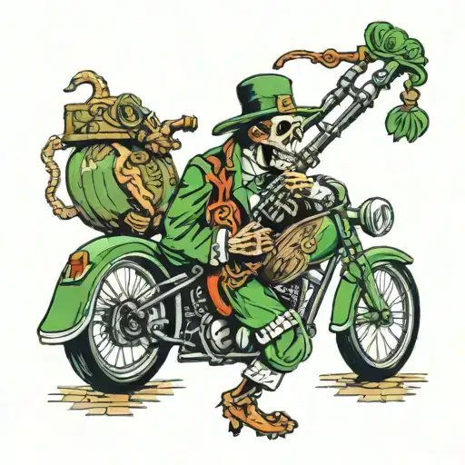 Irish Skeleton Playing Bagpipes Driving A Rat Rod Bag Pipes Are Individual Snakes