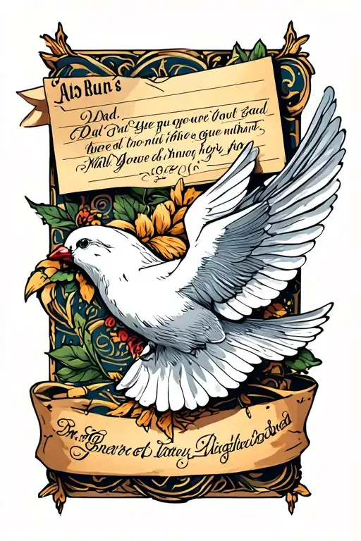 Names And Dove Carrying A Note From Dad