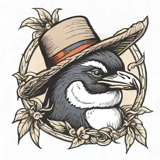 Penguin In Straw Hat