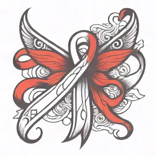 White And Red Cancer Ribbon