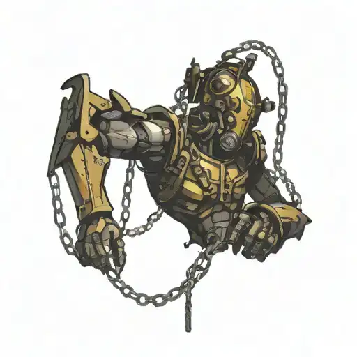 A Power Amour Suit From Fallout 4 Sorrounded By Chains