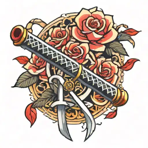 Japanese Katana With Rose Pedals Around It