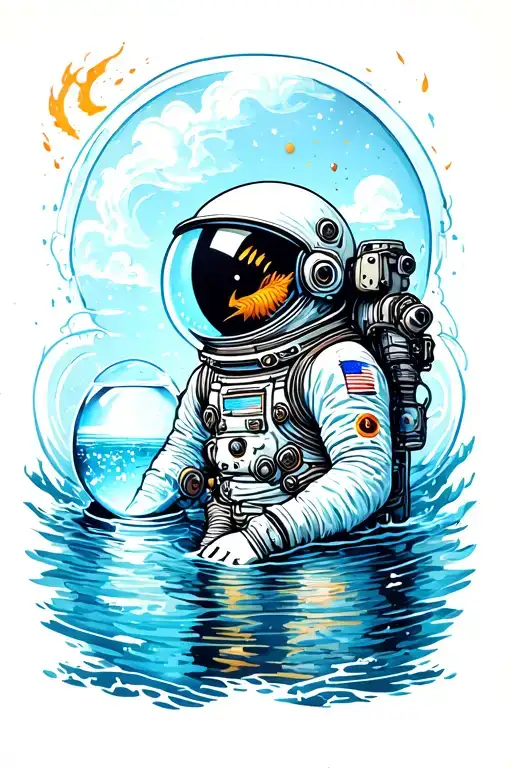 Astronaut With Fishbowl Helmet Surrounded By Water