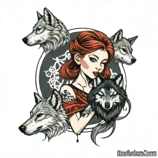Red-haired Girl Holding Wolf By The Ears