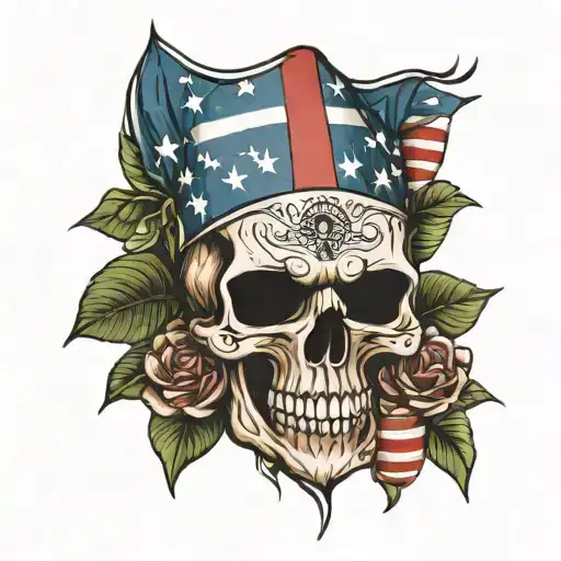 Sacario Skull Wearing American Flag With Hawaiian Background
