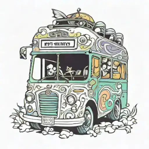 Magical Tour Bus With Psychedelic Background