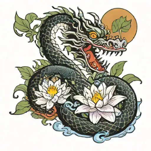 Chinese Dragon With Water Lily