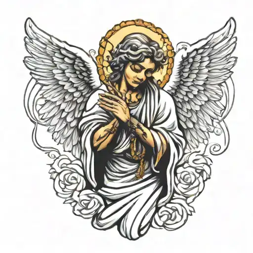 Angel Praying Holding A Rosary