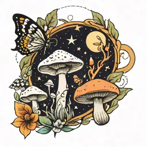 Oregon Coast Mushroom Stars Moon Butterflies Leaves