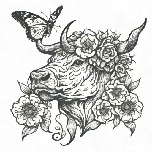 Bull With Poppy & Gladiolus Flower Crown With A Butterfly