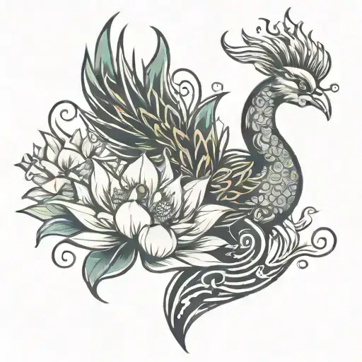 Phoenix And Lotus Flower