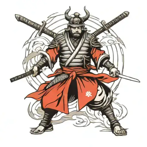 Samurai In Japanese Style Realism Tattoo Sketch In Black And White