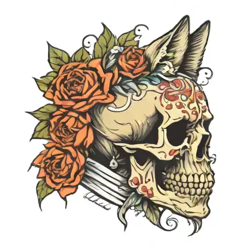 Skull Flowers Knife Wolf Lady