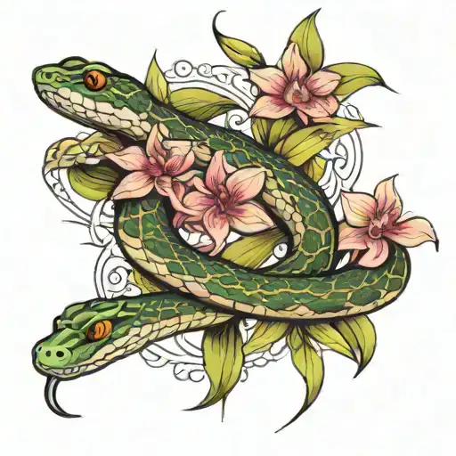 Snake With Orchid