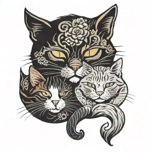 Couple And Two Cats Sleeping Cat