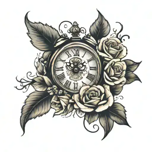 Clock And Roses Blooming