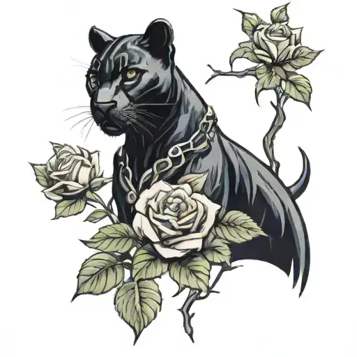 Black Panther With Roses